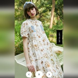 COPY - Unlogical Poem Printed Embroidered Ramie A-line Dress M